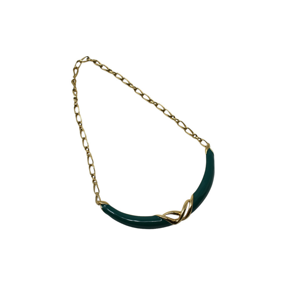 Vintage Signed Monet Green Gold Choker Necklace Statement Piece 19" - Hey Viv